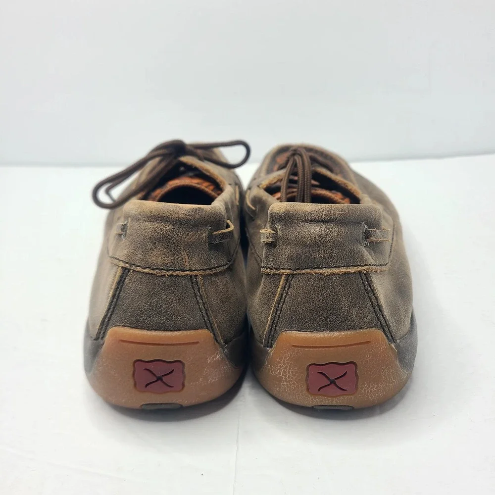 Twisted X Mens Brown Leather Floral Embossed Driving Mocs Boat Shoes 11.5 M